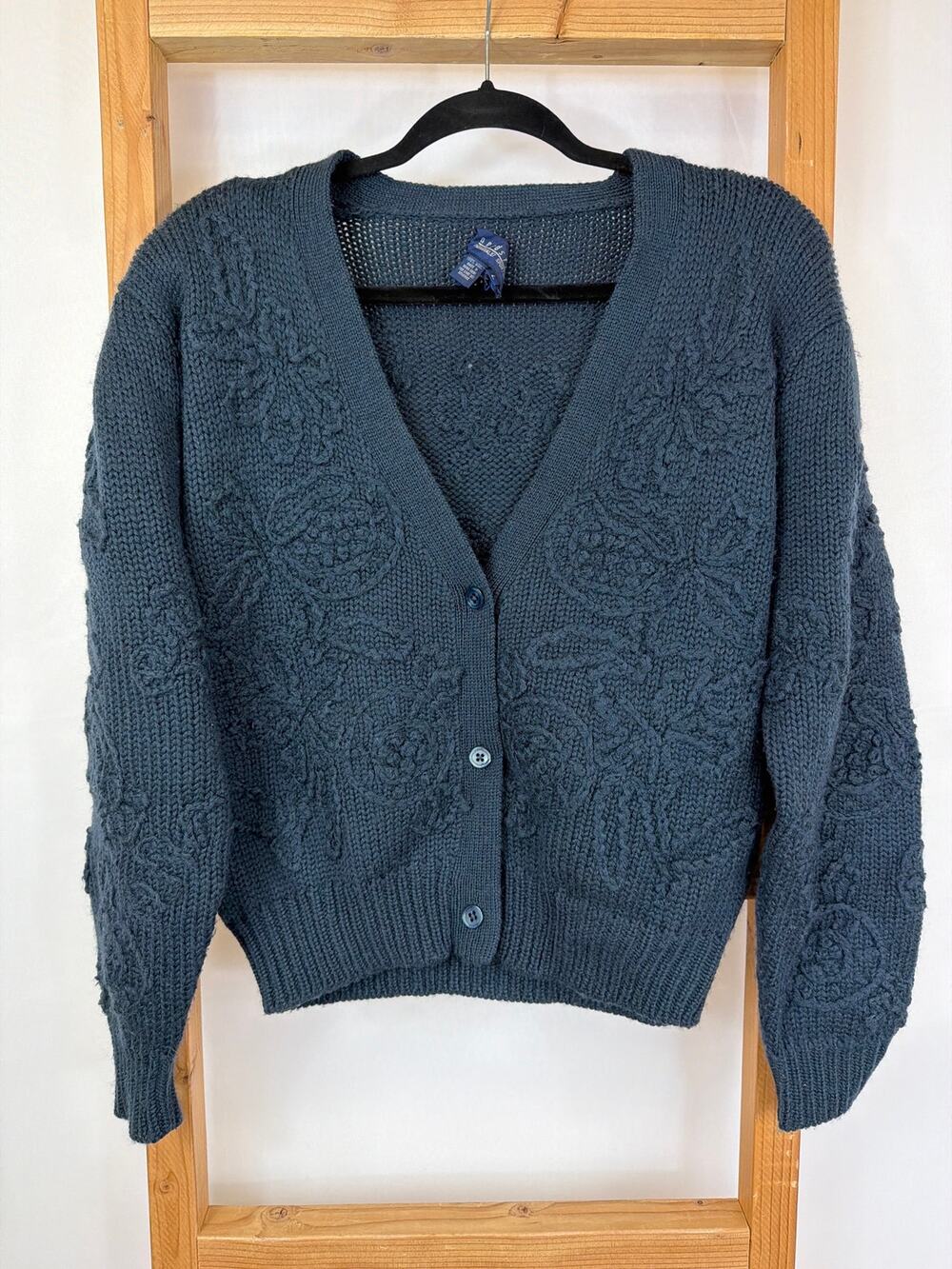 Vintage Nordstrom Blue Wool Shoulder-Pad Sweater Size Large